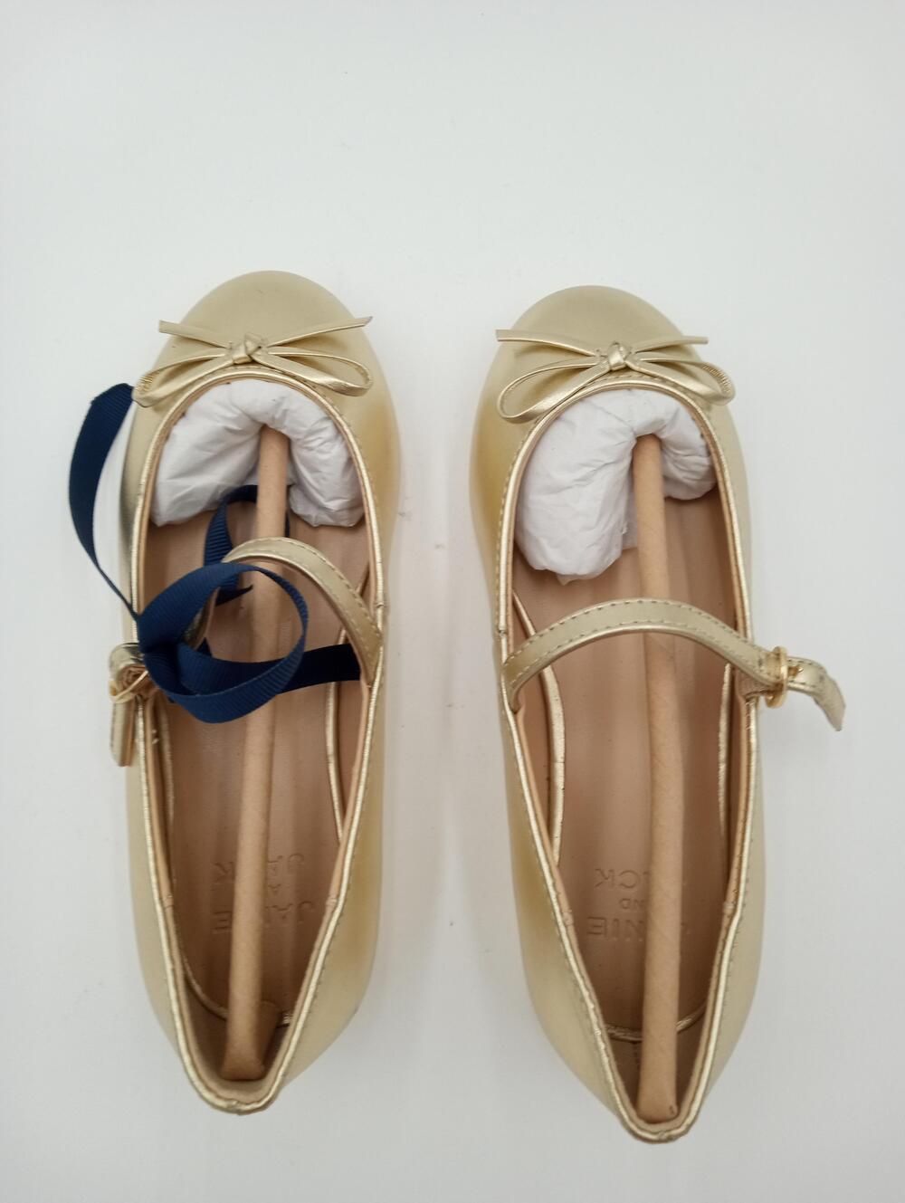 Janie And Jack Shoes Girls Size 12 Gold Leather Bow Mary Jane Ballet Flats Dress